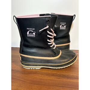 Sorel Insulated Winter Boots Womens Size 10 Black Pink Trim Waterproof